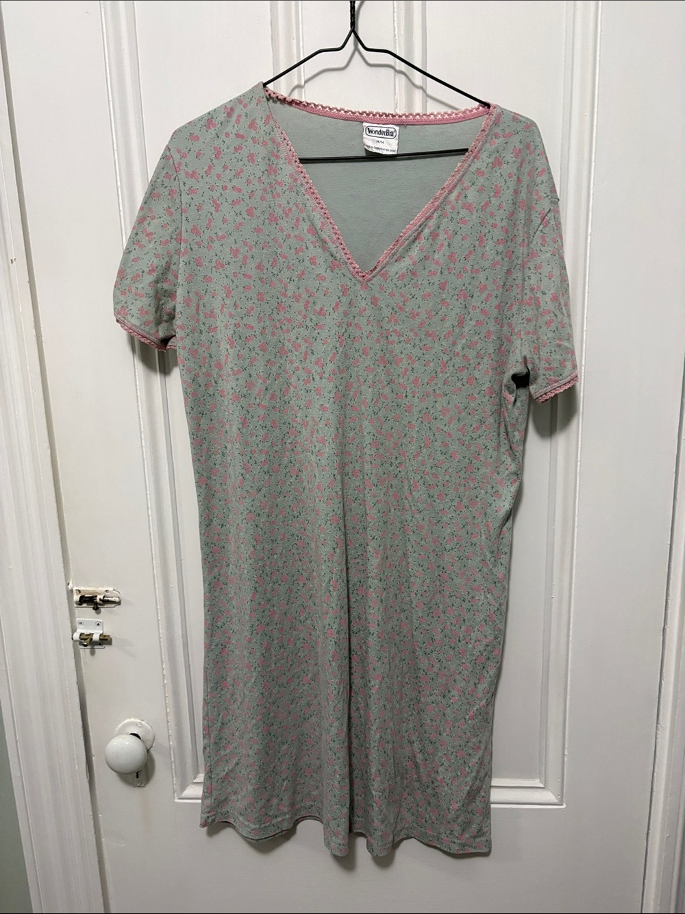 Wonderbra Mint Green Nightgown with Pink Floral Print